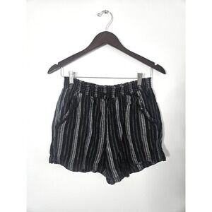 Briggs Women's Linen Blend Shorts Size Medium M Black Striped Elastic Drawstring